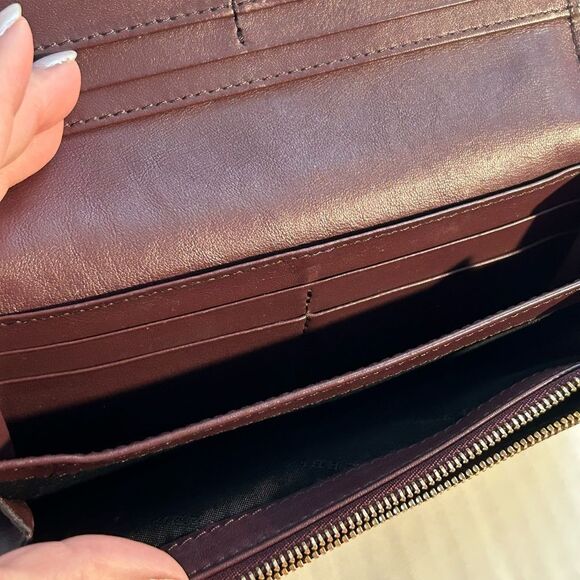 Burberry Porter Continental Burgundy Leather and Canvas Wallet - Picture 6 of 14